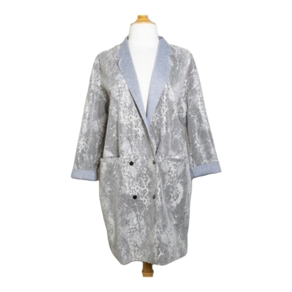 COSTER Copenhagen grey snakeskin print oversized double breasted coat jacket
